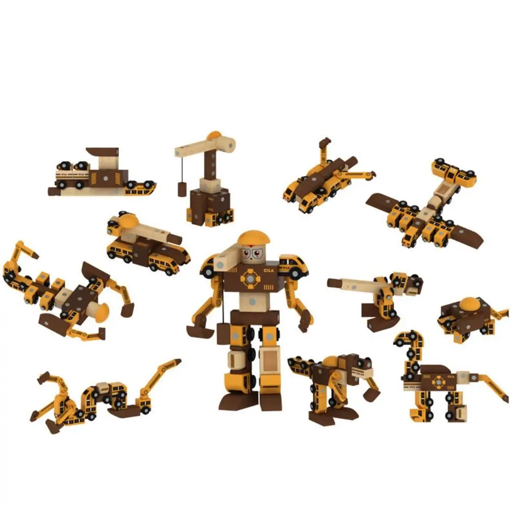 Drewniany Zestaw Samochodowy Robot Magnetyczny Kolejka Inżynieryjna Mały Pociąg Odłączany DIY Krosowa Kolejka Zabawki