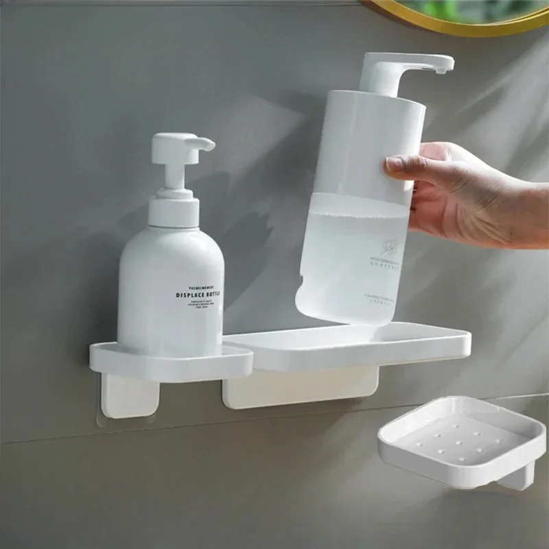 1pcs Simple Style Punch-free Shower Shelf Drainable Wall-mounted Storage Holder Wash Supplies Storage Rack Bathroom Accessories