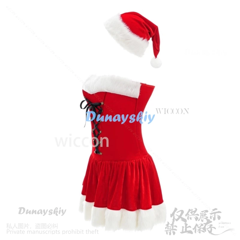 Anime Kerst Cosplay Kostuum Hoge Kwaliteit Vrouwen Sexy Rood Fluwelen Vakantie Jurk Kousen Kerstman Cosplay Lolita Aangepast