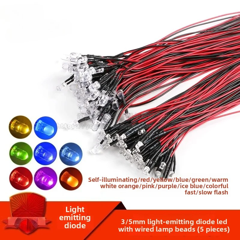 10pcs 3MM/5MM LED strip light beads With 20cm long Cable model decorative toy car indicator lights 5V~12V