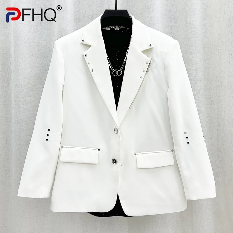 

PFHQ Fashion Rivet Zipper Blazers For Men's Delicacy Advanced Korean Edition Trendy Loose Casual Cool Suit Coat Spring 21Z4041