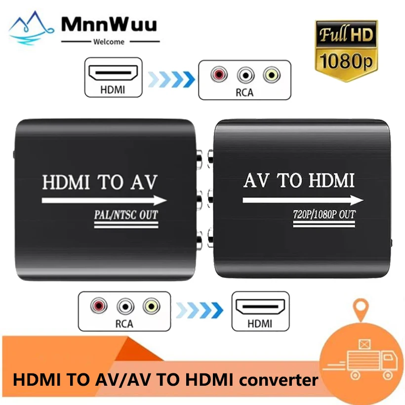 MnnWuu HDMI to AV RCA CVSB L/R Video Adapter Box Support NTSC PAL Output 1080P RCA AV to HDMI Converter Box HD Video  Adapter