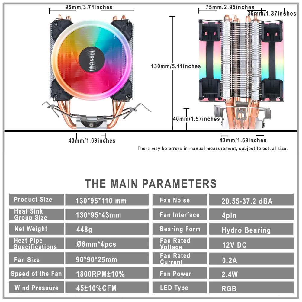 Enfriador de Cpu X99 de 4 pines, radiador de 90mm, IWONGOU, 4 tubos de calor, refrigeración de ordenador, ventiladores de CPU RGB para Intel Lga 2011/1366/1700/AMD/am4