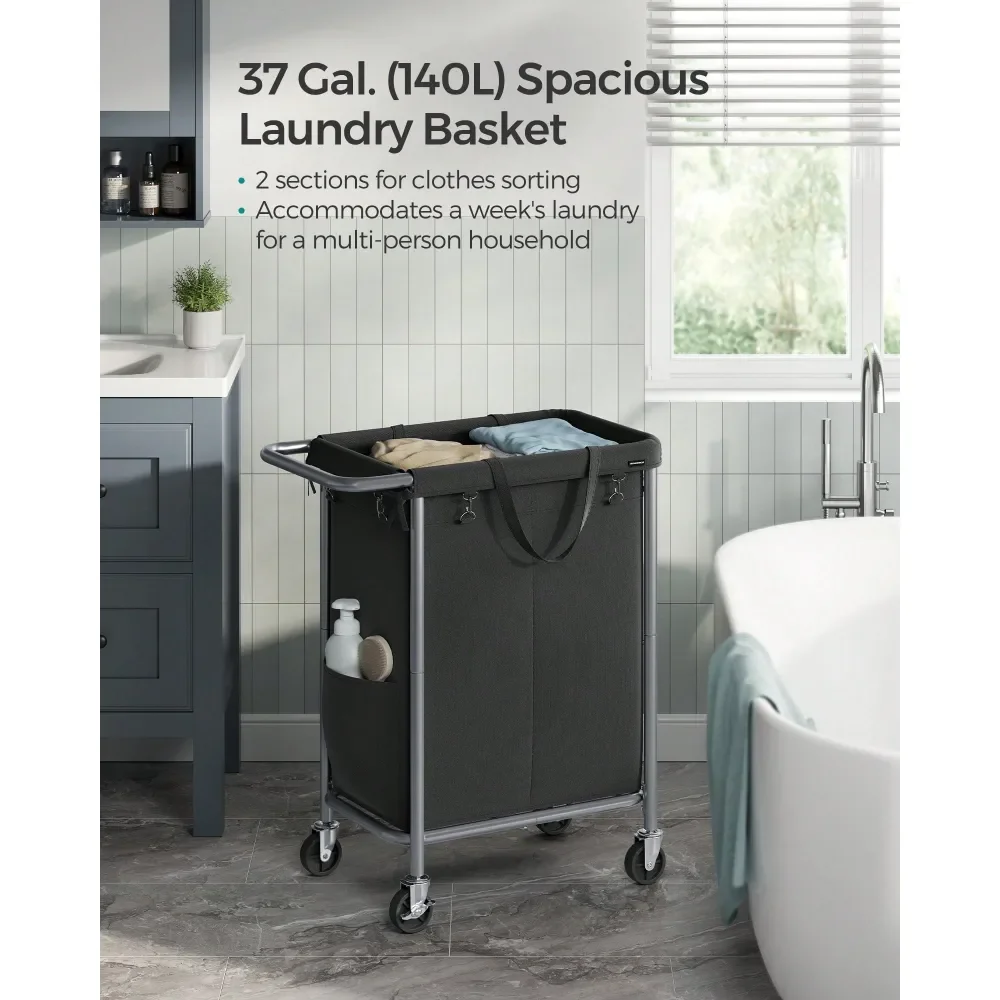 

Laundry Baskets Organization Storage Organization Laundry Basket With Wheels, 2Section Rolling Laundry Hamper, 37 Gallons 140L,