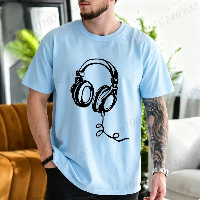 Men's T-Shirts Casual Short Sleeve T-Shirt with Headphone Heartbeat Music Lover Graphic Tees Funny DJ Musician Men's Clothing