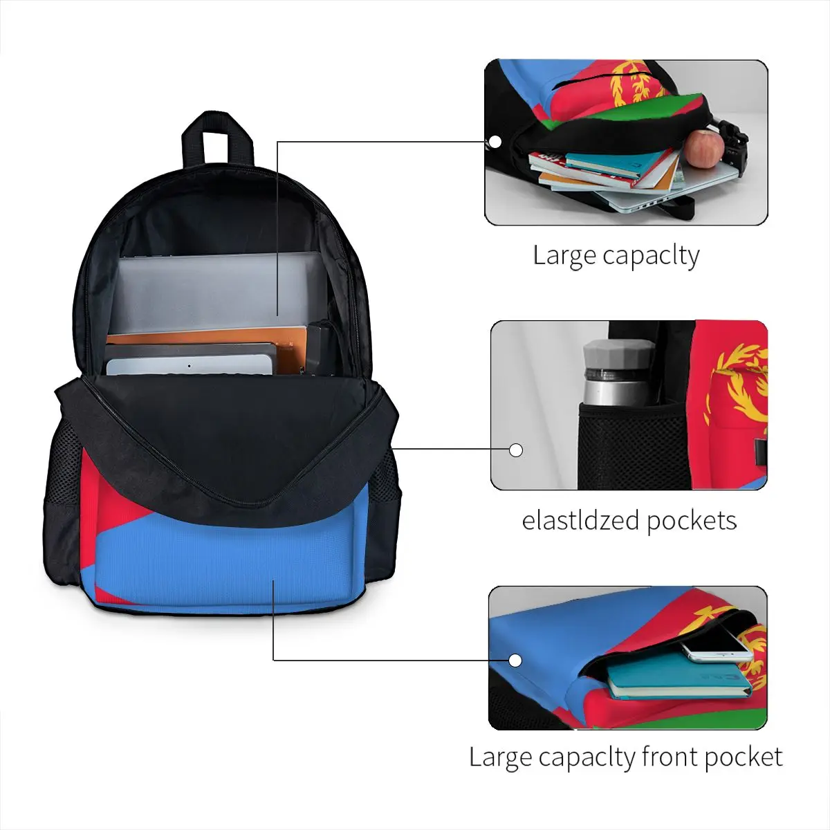 Eritreia Flag Mochilas escolares para crianças, Mochila infantil, Bolsa de ombro para meninos e meninas, Mochila para laptop