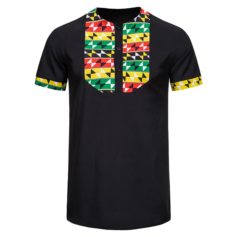 

Mens African Printed Patchwork Short Sleeve Button up Shirt Traditional Dashiki Shirt Men Streetwear Casual African Clothes xxl