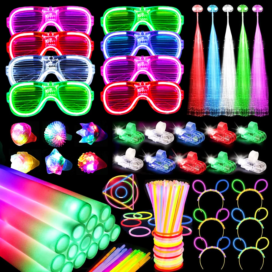 

150PCS LED Glow Party Favors Bulk Glow in The Dark Party Supplies Foam Glow Sticks LED Glasses Neon Party for Birthday Wedding