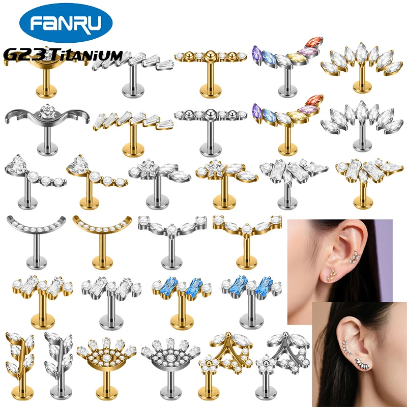 

1PC G23 Titanium 16G Ear Studs Internal Thread Lip Stud Zircon Horse's Eye Flower Tragus Cartilage Labret Body Piercing Jewelry