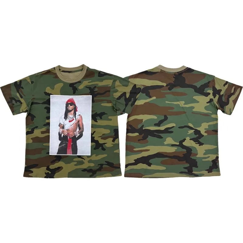 

2025 Playboicarti poster Character printed short sleeved camouflage pure cotton T-shirt TX1521