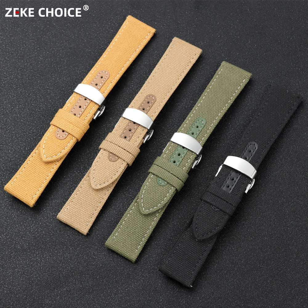 

20mm 22mm Nylon Leather Watch Straps for Omega for Seiko Green Black Nylon Butterfly Buckle Waterproof Quick Release Watch Band
