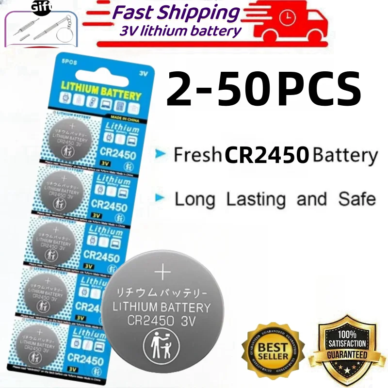 

2-50pcs CR2450 3V Lithium Watch Battery KCR2450 5029LC LM2450 DL2450 ECR2450 BR2450 CR 2450 3V 600mAh Buttom Coin Cell Batteries