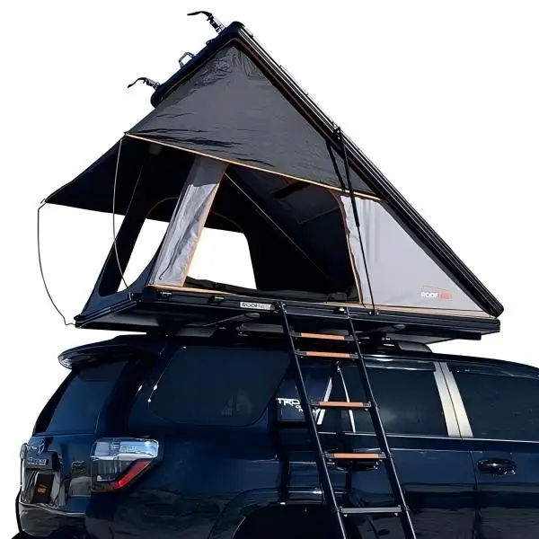 

ZST Camping Triangle Car Rooftop Tent Hard Clamshell Black Gray Aluminum 4 Person Hard Shell Roof Top Tent