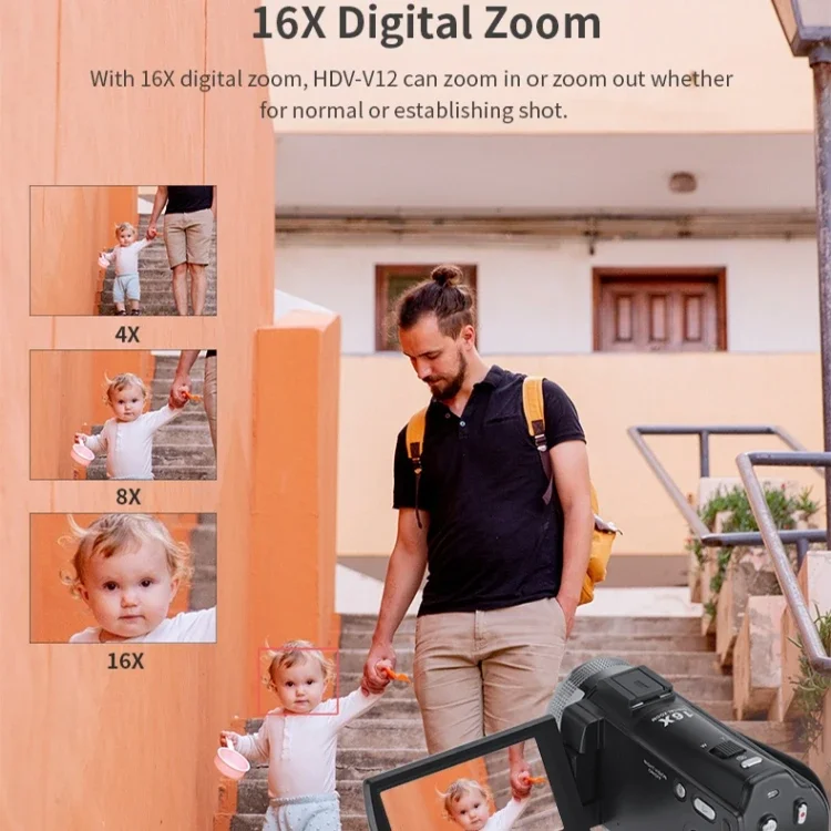 Goede Kwaliteit V12 3 Inch Draaibare Lcd-Scherm 1080P Hd Video Opnamecamera 20mp 16x Digitale Zoom Camcorder Met Microfoon