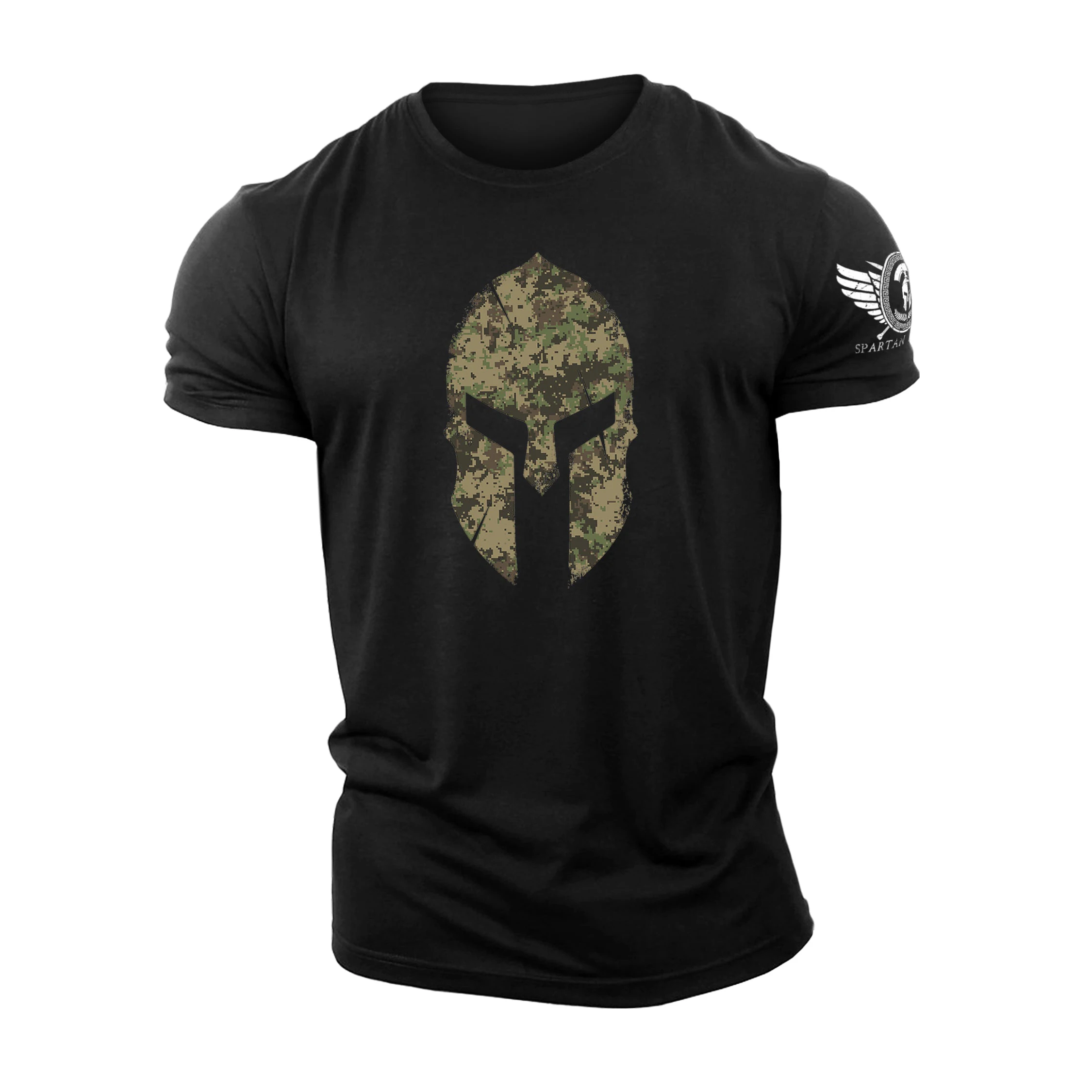 3D Printing Spartan Helmet Woodland Camo Spartan Forged Gym T-Shirt High Quality Cotton Men's Short Sleeves Tough Guy T-Shirt