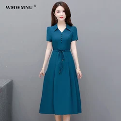 Summer Casual Short Sleeve Shirt Dress For Women 2022 Korean A-Line Robe Femme Fashion Midi Dresses Vestidos Elegante De Verano