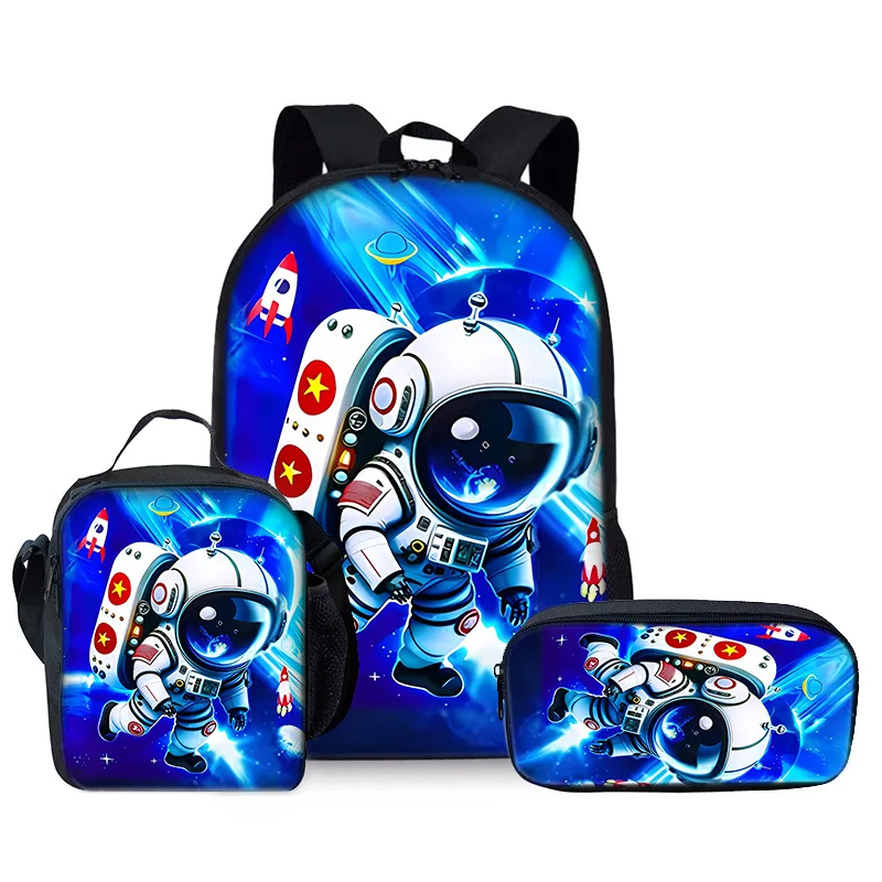 Trendy Popular Novelty astronaut 3D Print 3pcs/Set Student School Bags Laptop Daypack Backpack Crossbody Lunch bag Pencil Case