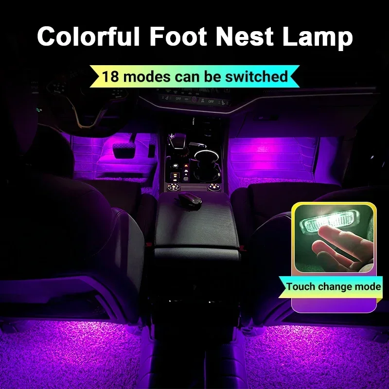 

For Porsche Cayenne 9YA 2018~2020 2pcs Car Footwell Lights Touch LED Light Kit Interior Ambient Atmosphere Neon Lamp Accessories