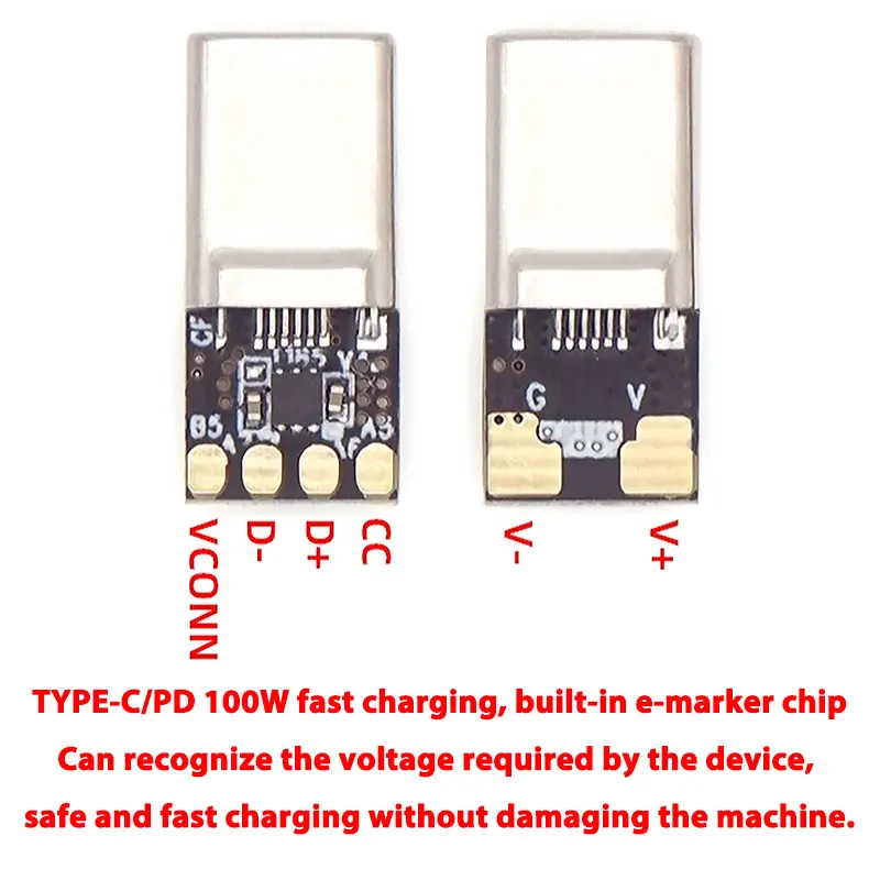 PD Fast Charging 100W TYPE C Charging Plug Connector With e-marker Chip Terminal 5A Data Wire Plug DIY Welding Wire Access