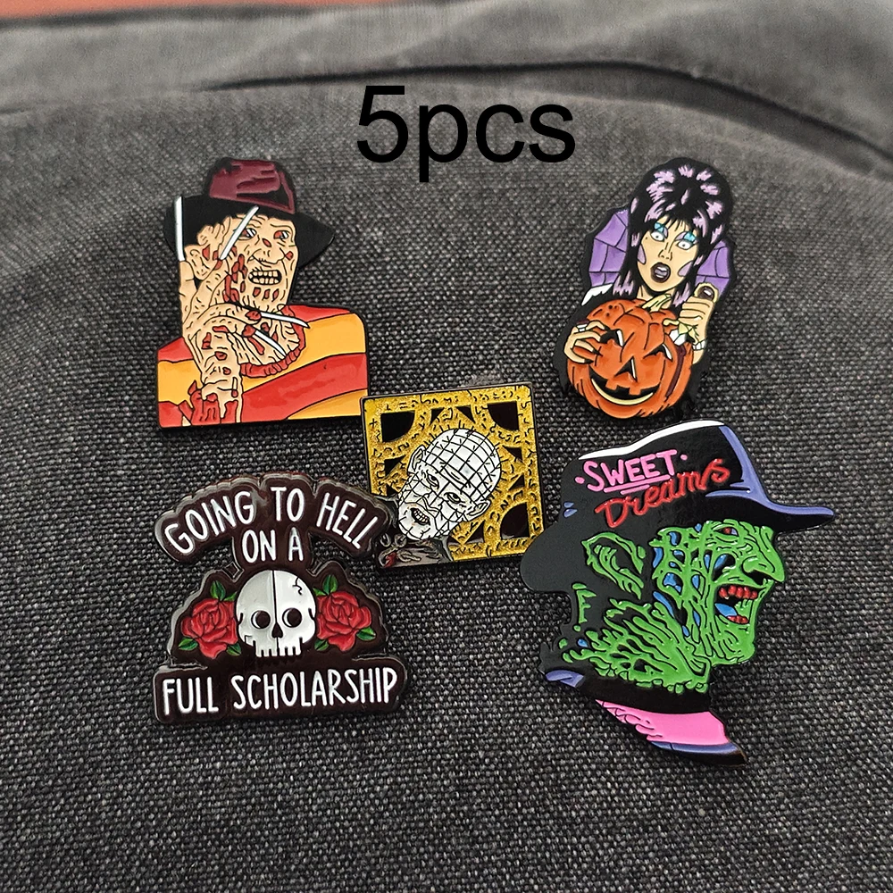 5 Stück gruselige Emaille-Broschen mit Totenkopf-Kürbis-Motiv, Anime-Accessoire für Kleidungsdekoration, Halloween-Horror-Kostüm-Brosche