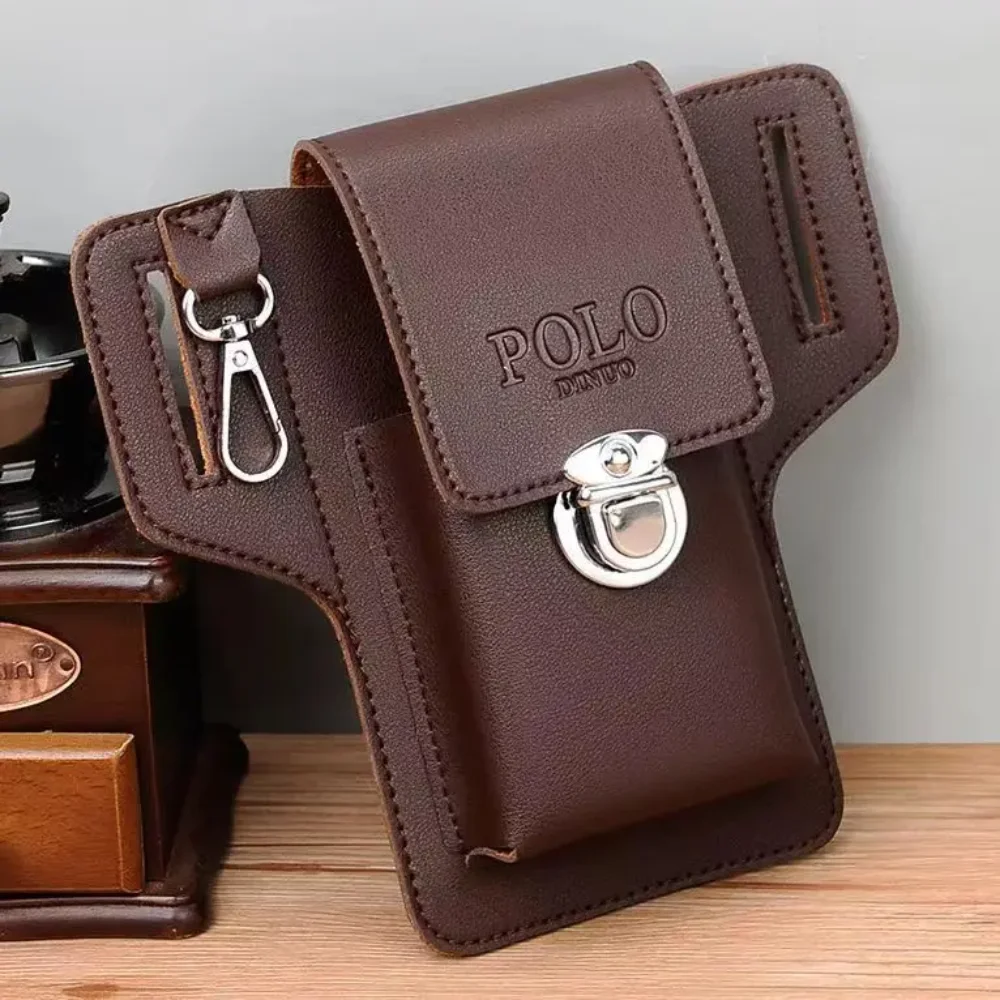 PU Men's Belt Leather Case High Quality Solid color Phone Waistpack Vintage Leather Bag