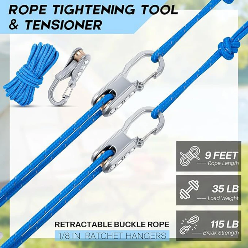 Retractable Heavy Fastening Rope With Roller Tensioner Clamp Adjustable Strap For Camping Boat Tarp Hammock Outdoor Use