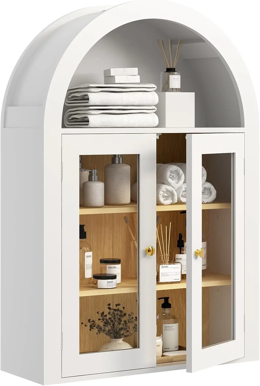 Bathroom Medicine Cabinets with 2 Doors, Wall Mounted Medicine Cabinets with Adjustable 4 Shelves, Arched Design Medicin