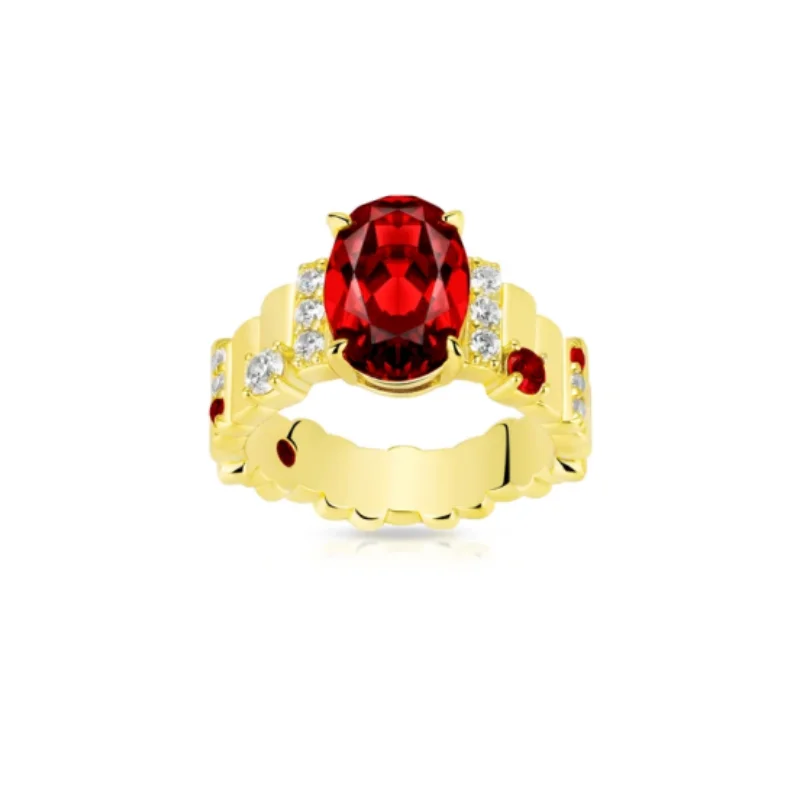 

Bellux 925 Silver Synthetic Zircon Ring Red Pigeon Egg Ruby Irregular Vintage Gold Rings