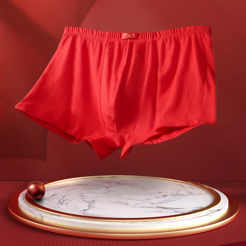 

Men's Red Boxer Briefs, Tiger Year Zodiac Underwear, Lucky Red Bottoms for Wedding & Birthday Gift