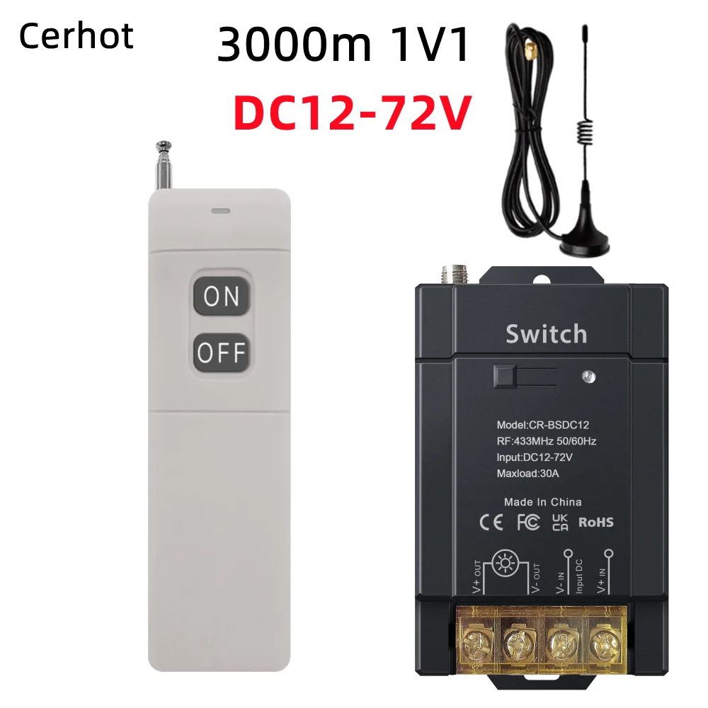 Cerhot Wireless Switch Remote Control 30A 12V 24V 48V 72V Car Motorcycle Circuit Modification Equipment Lights Switch Water Pump