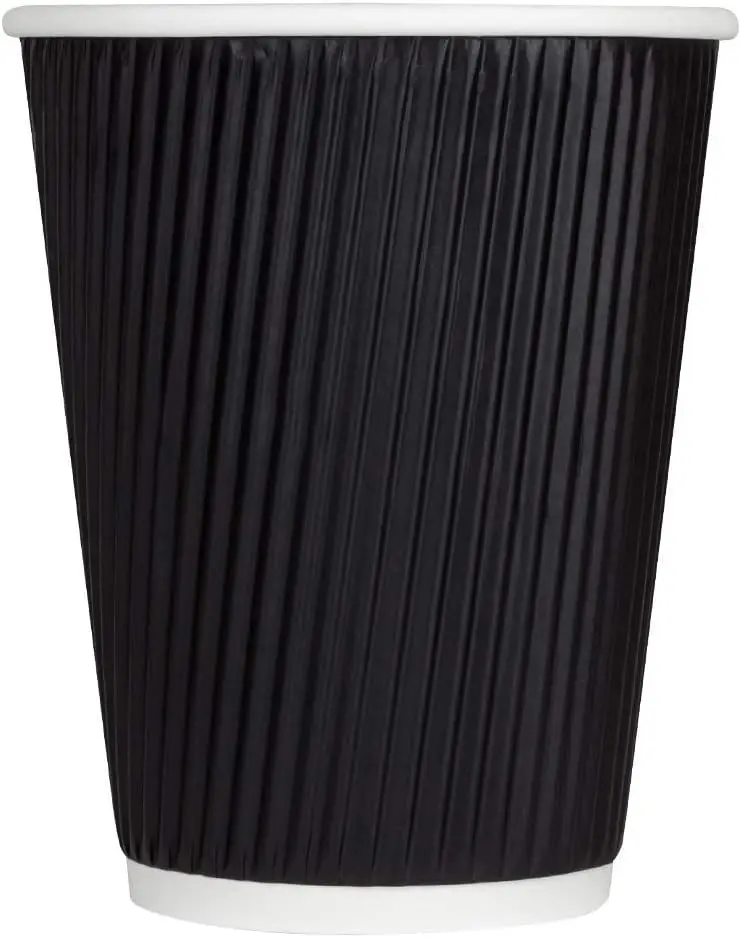 

12 oz Ripple Insulated Coffee Cup [500 Count] Black Disposable Paper Hot Cup, Sturdy & Leak Proof, 90mm, No Lids