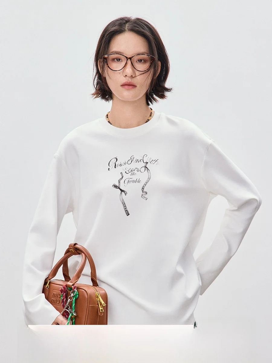 

We 2022, осенне-зимний корейский свитер Sle Lazy Round Ne, женская универсальная свободная хлопковая длинная футболка с кружевным принтом