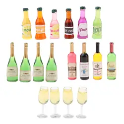 2-6 Pcs Kitchen Bar Decoration Resin Drink Juice Champagne Beer Bottles for 1:12 Scale Dollhouse Miniature Dollhouse Life Scene