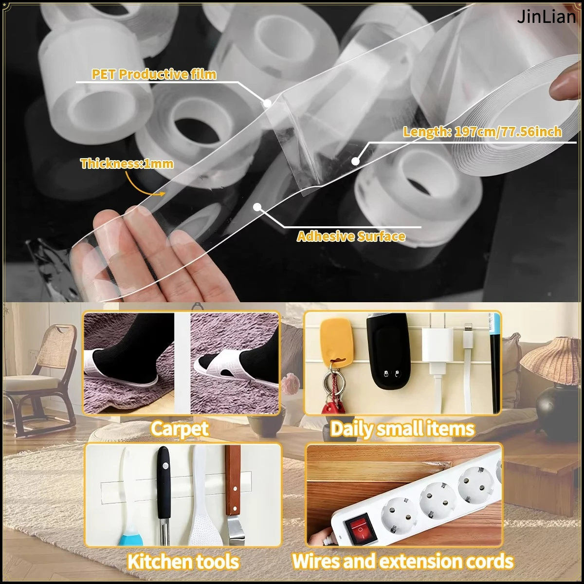 2Rolls Transparent Nano Double-Sided Tape Adhesion Temperature Resistant Fixing Non Marking Wall Fixing Bathroom Home Decoration