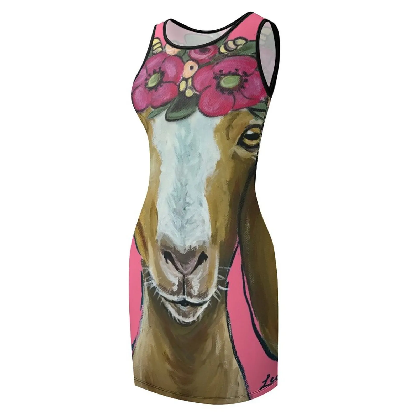 Flor coroa cabra arte sem mangas vestido de verão feminino elegante vestidos soltos roupas estéticas vestidos estilo coreano para mulher