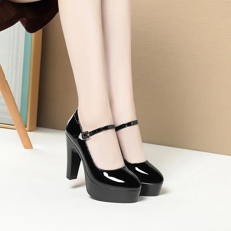 

Дышащие удобные универсальные туфли 9 см 11 см, яркие кожаные туфли на платформе, туфли-лодочки на платформе, осень 2025 г., офисные туфли на высоком каблуке