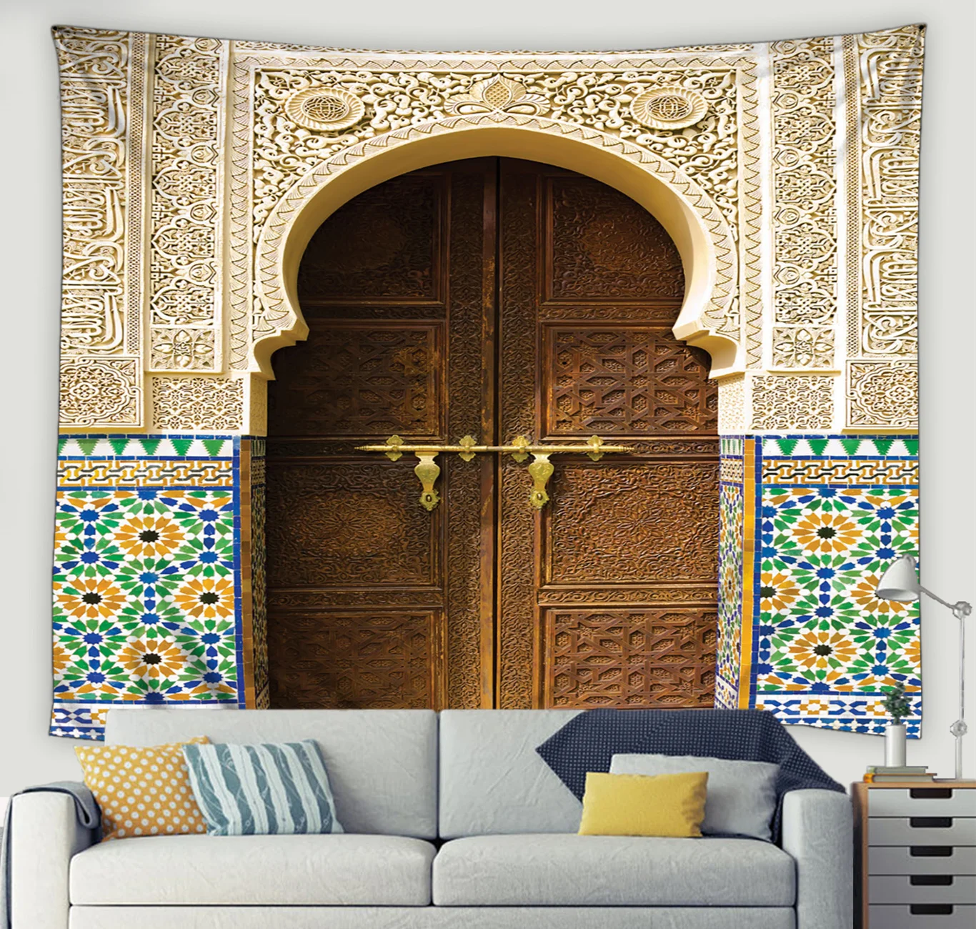 3D Moroccan Art Architectural Tapestry Islamic Retro Geometric Pattern Wall Hanging Living Room Bedroom Home Wall Decor Blanket