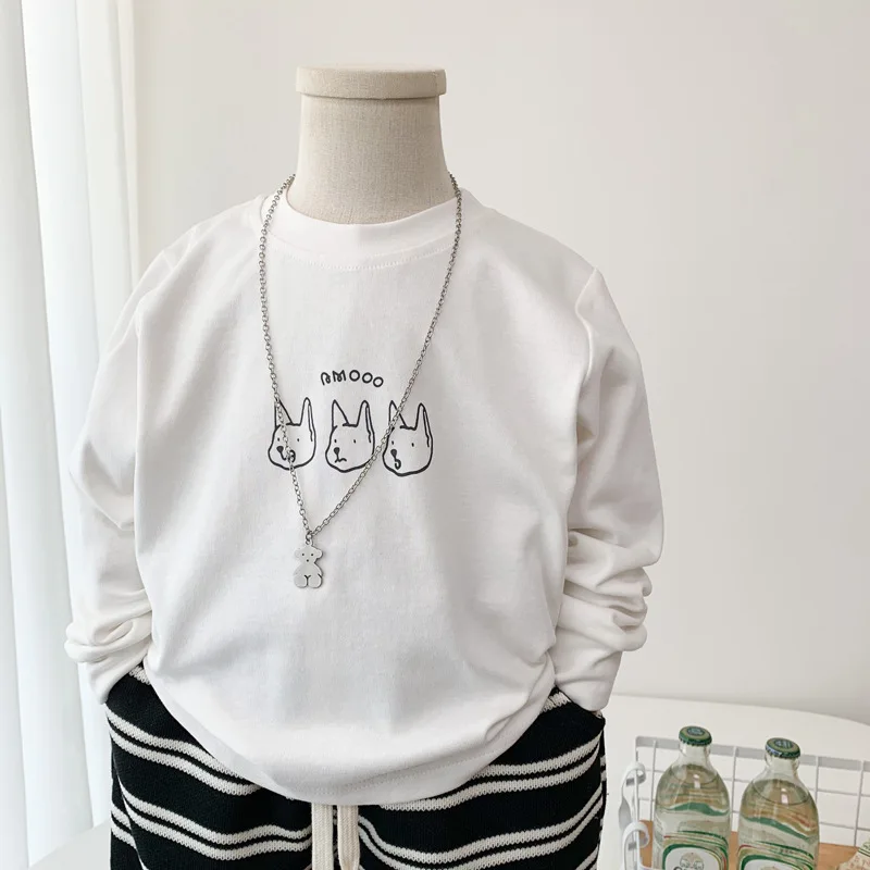 

2025 Autumn New Children Long Sleeve T Shirts Cute Dog Print Girls Shirts Baby O-neck Tee Kids Boys Casual Tops Clothes