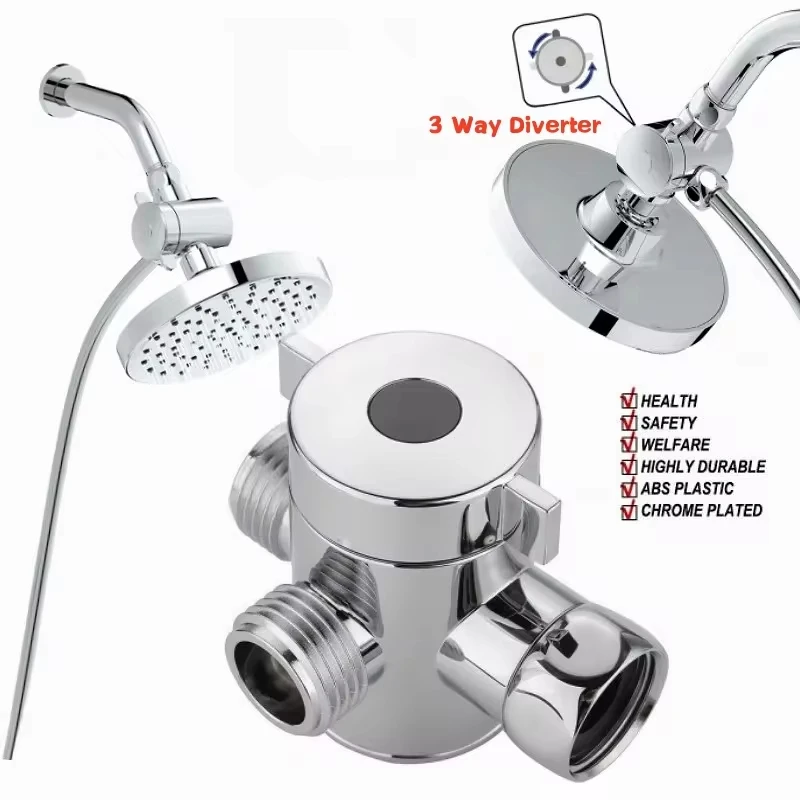 3 Way Adjustable Shower Head Diverter Valve 3 Mode Switch Adapter Brass G1/2 Inch Connector Bathroom Accessories