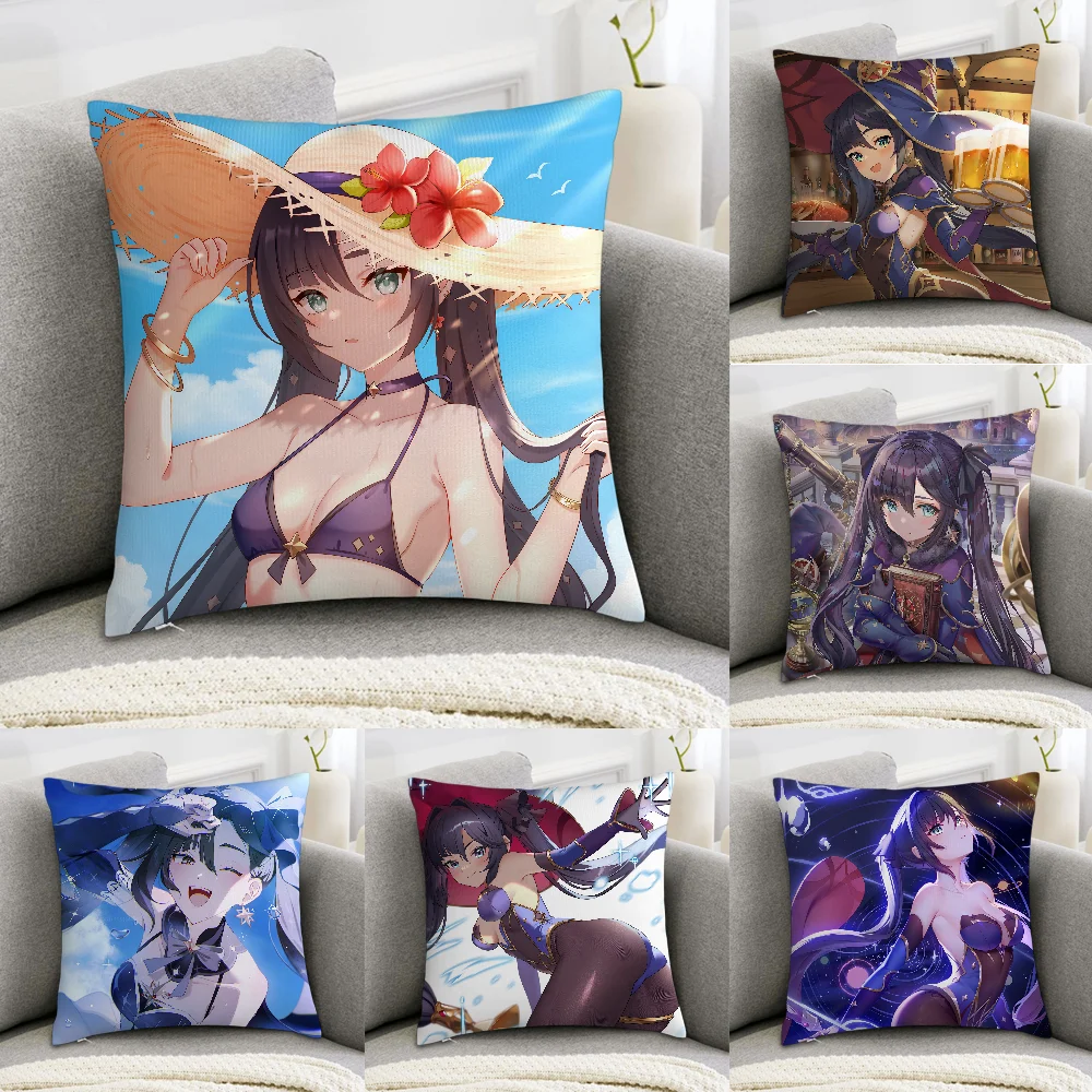 

Mona Genshin Impact Pillow Case Sofa Decorative Home Double-sided Printing Short Plush Cushion Cover Throw Pillow Cover