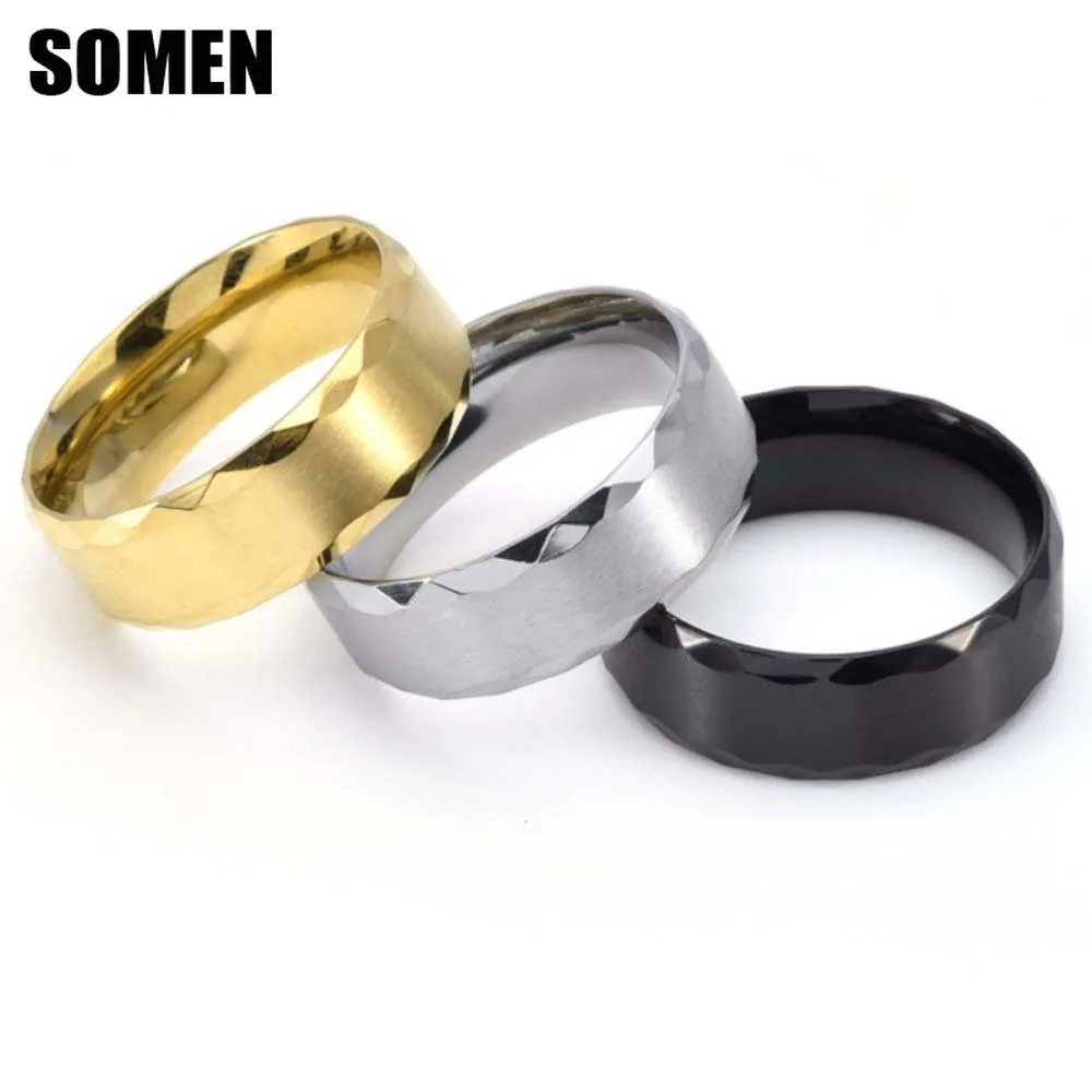 Somen 8mm Brushed Titanium Steel Ring For Men Minimalist Faceted Edge Wedding Band Engagement Male Jewelry Party Gift bijoux