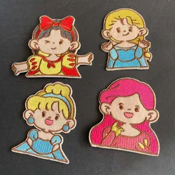 4PCS/Cartoon Figure Princess Badges Clothes Stickers,Anime Girls Fabric Applique Embroidery Self Adhesive Patches for Clothing