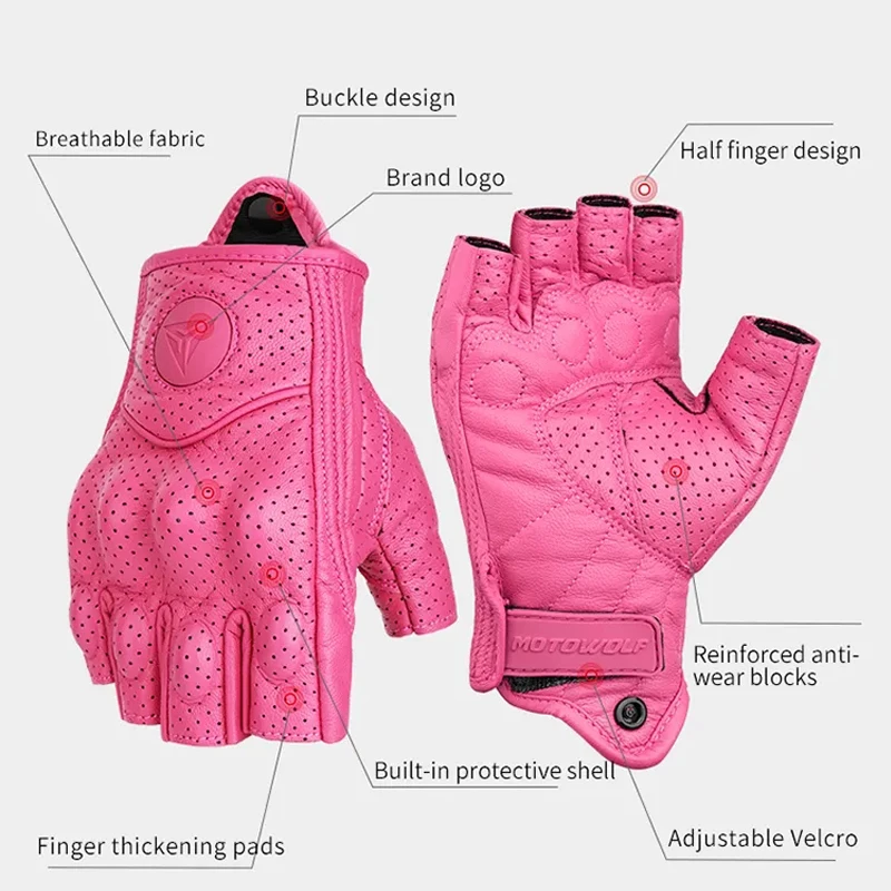 Half Finger Motorcycle Gloves Women Girl Leather Breathable Motocross Breathable Racing Fingerless Gloves Tactical Retro