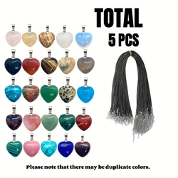 5pcs/set Peach Heart Pendant Quartz DIY Making Crystal Stone Natural Stone Leather Rope Handmade Necklace Fashion Jewelry 16mm