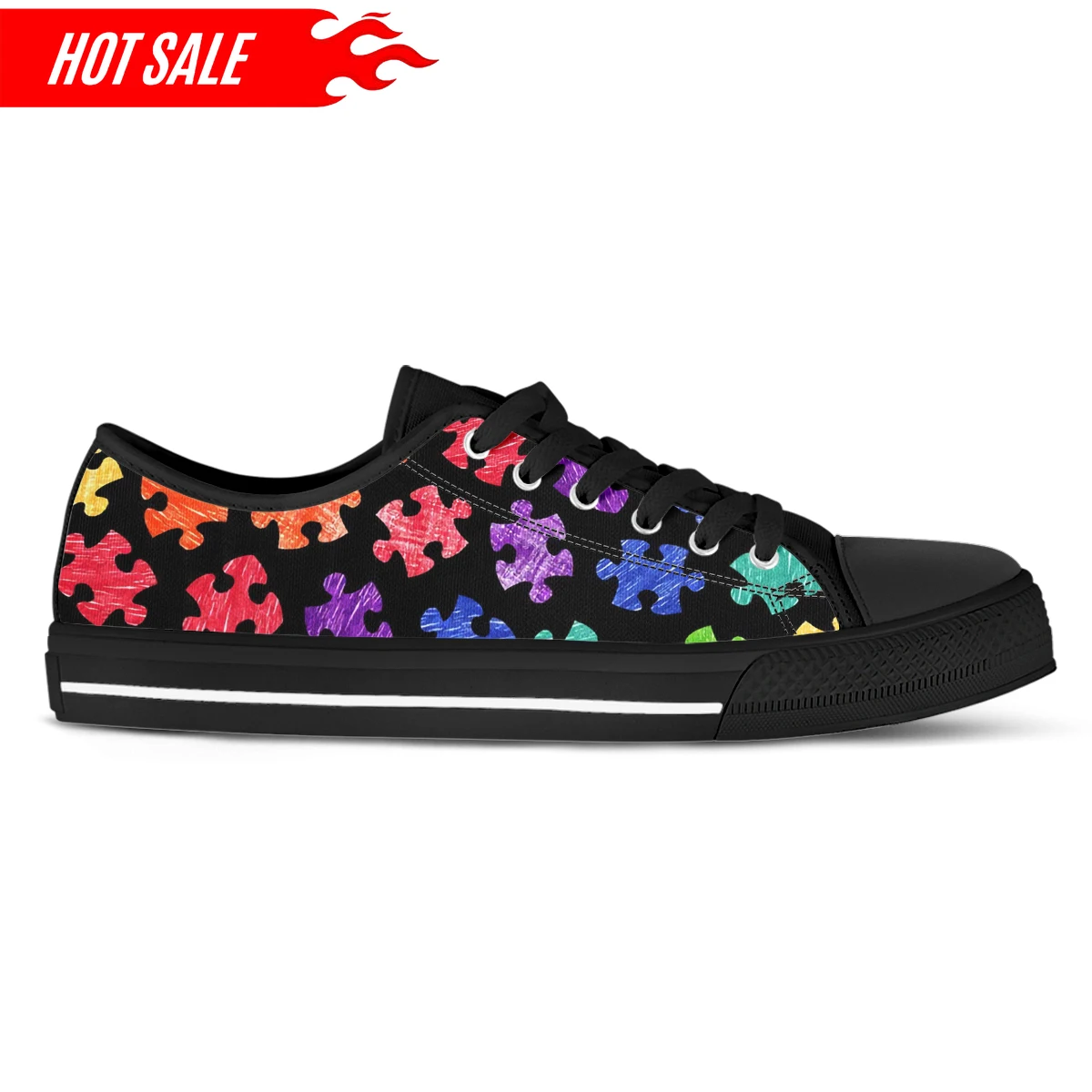 Colorful Autism Awareness Print Leisure Lace Up Sneakers for Men Breathable Male's Light Flats Shoes Canvas Shoes