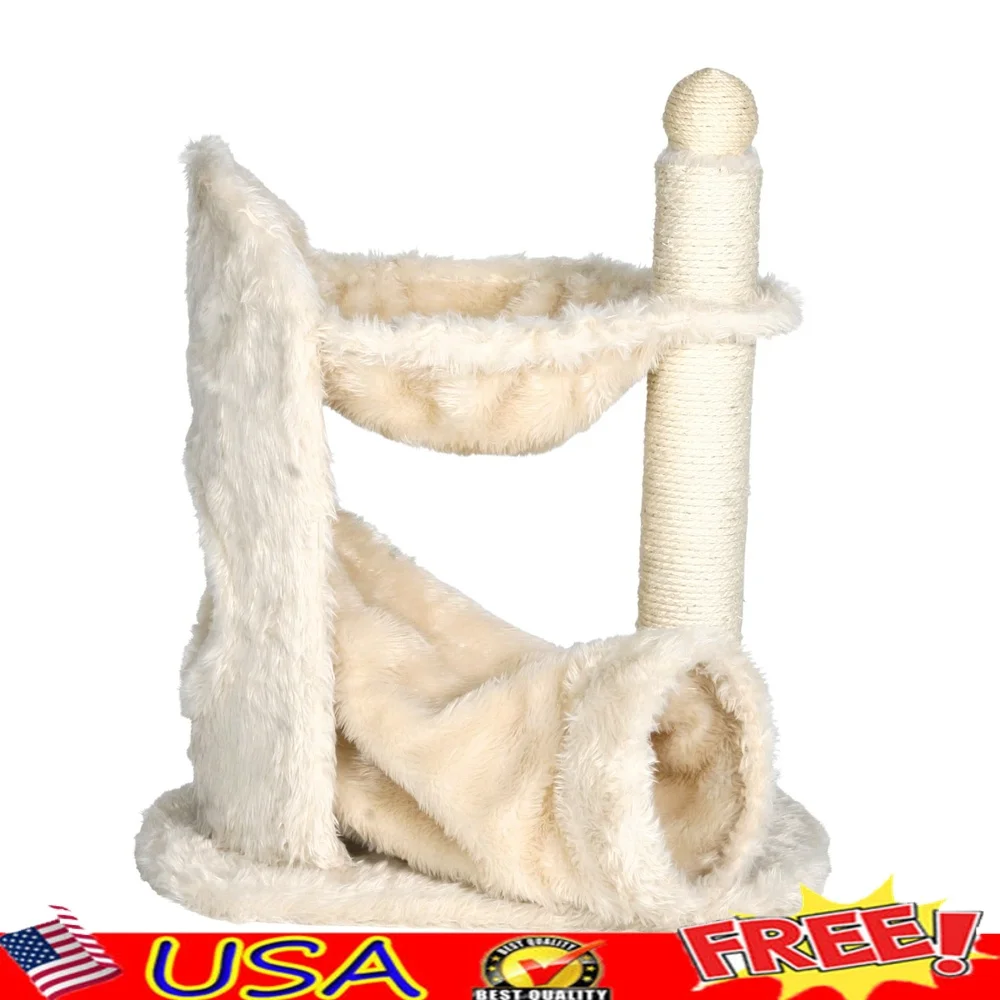 Plush Cat Tree with Scratching Posts Hammock Tunnel Interactive Cat Furniture Climbing Scratching Relaxing Indoor Play