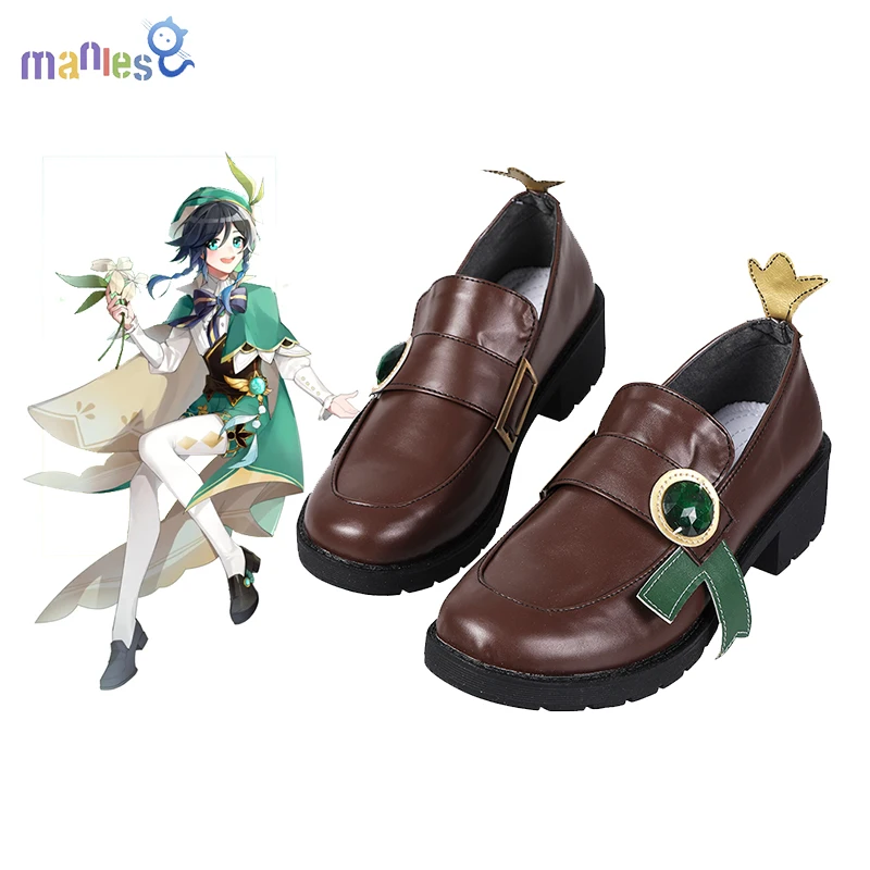 

Manles Game Genshin Impact Venti Cosplay Shoes Windborne Bard Tone-Deaf Bard Cosplay Shoes