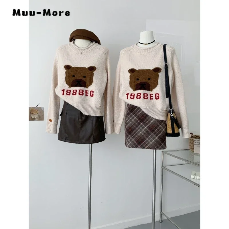 

Women's Vintage Knitting Long Sleeve Cartoon Casual Pullovers 2023 Winter Fashion Round Neck Jumpers Knitwear Female Sweater