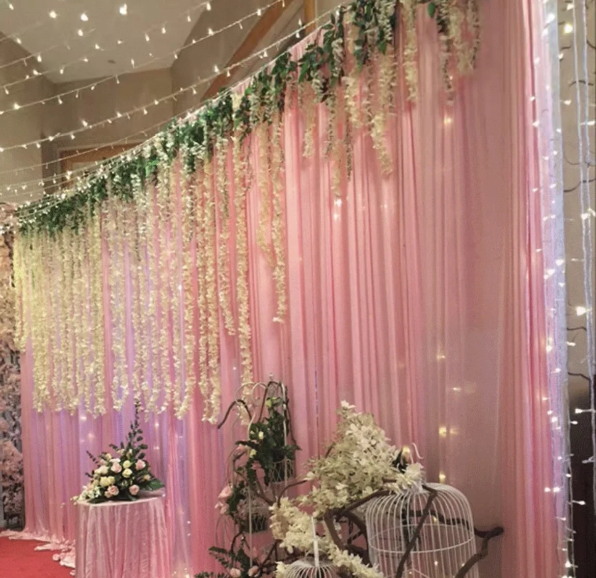 

Customize Simple White Pink Ice Silk Party Curtain Wedding Event Backdrops Stage Decoration Baby Shower Birthday Wall Decoration