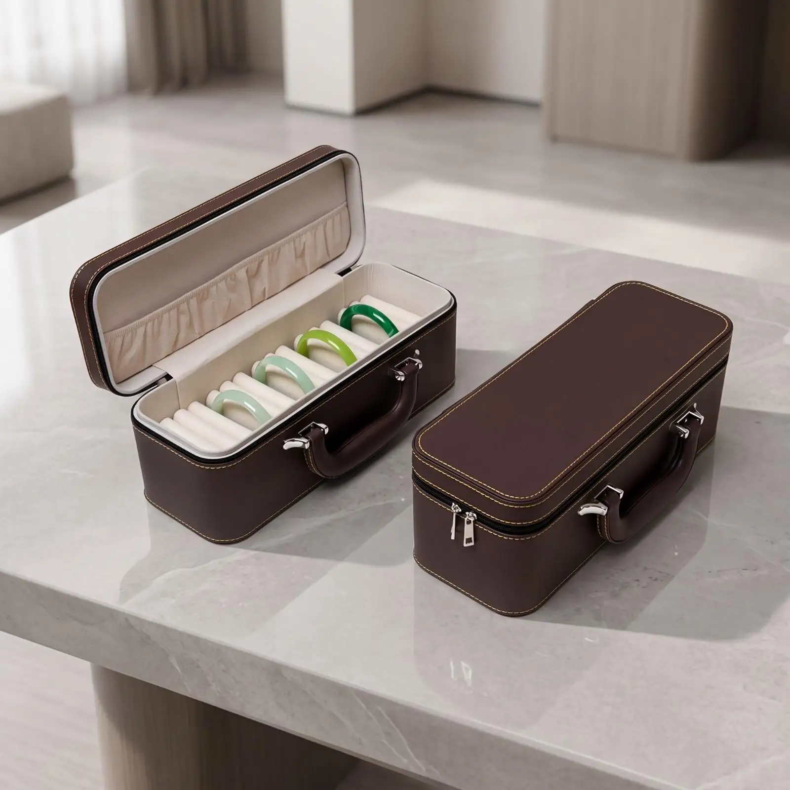 Jewelry Box Organizer for Bracelets with Handle Compact Portable Case for Closet Countertop